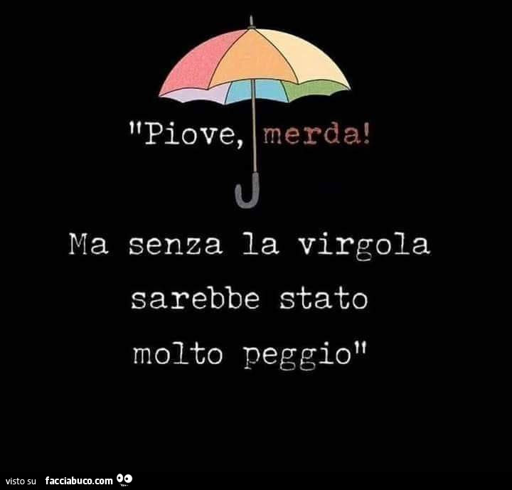 Piove, merda! Ma senza la virgola sarebbe stato molto peggio