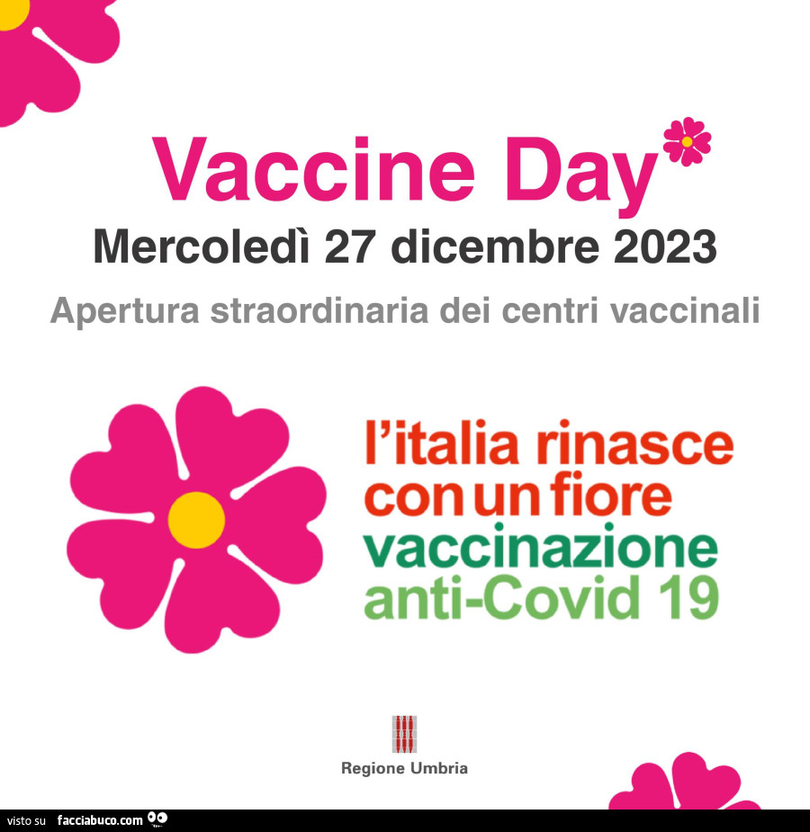Vaccine day mercoledì 27 dicembre 2023 apertura straordinaria dei centri vaccinali