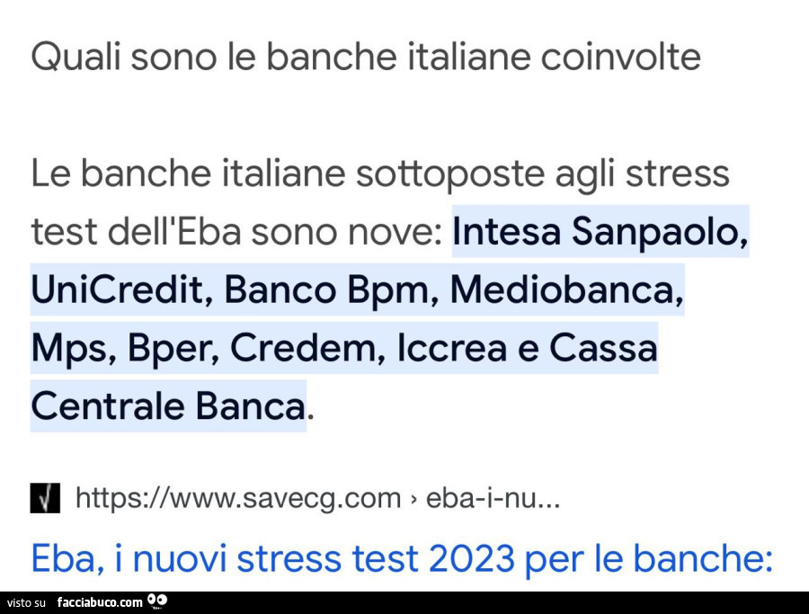 Le banche italiane sottoposte agli stress test dell'eba sono nove: intesa sanpaolo, unicredit, banco bpm, mediobanca, mps, bper, credem, iccrea e cassa centrale banca