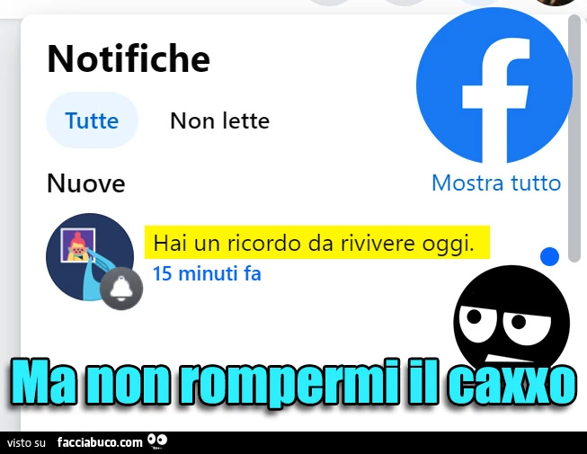 Facebook: hai un ricordo da rivivere oggi. Ma non rompermi il caxxo