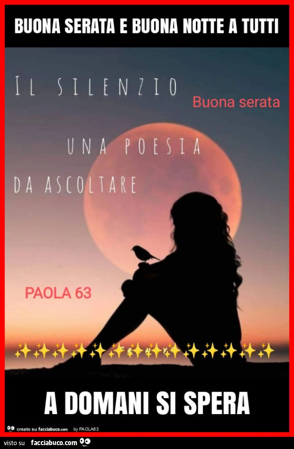 Buona serata e buona notte a tutti a domani si spera