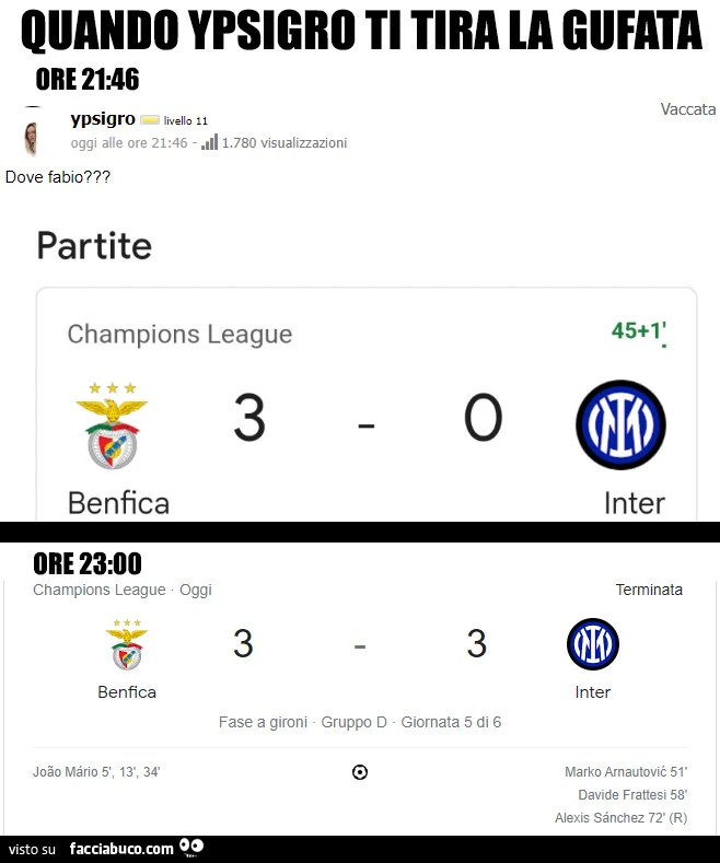 Quando ypsigro ti tira la gufata. Benfica Inter