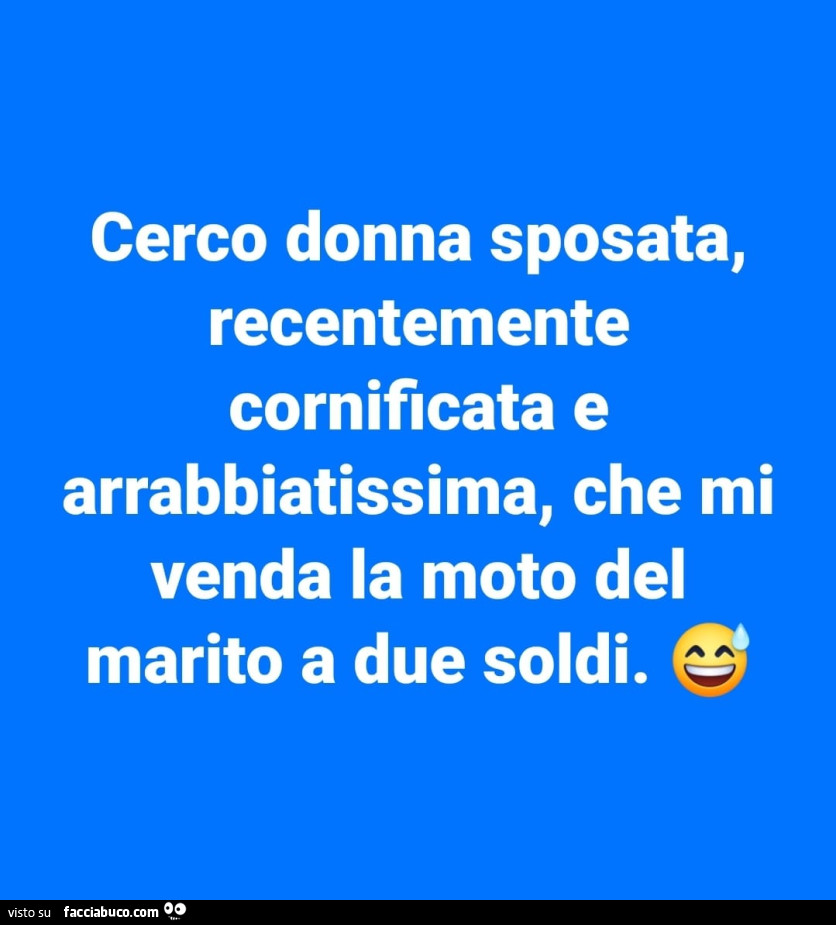 Cerco donna sposata, recentemente cornificata e arrabbiatissima, che mi venda la moto del marito a due soldi