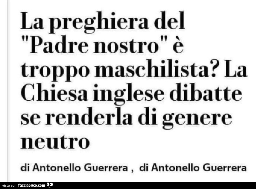 La preghiera del padre nostro è troppo maschilista? La chiesa inglese