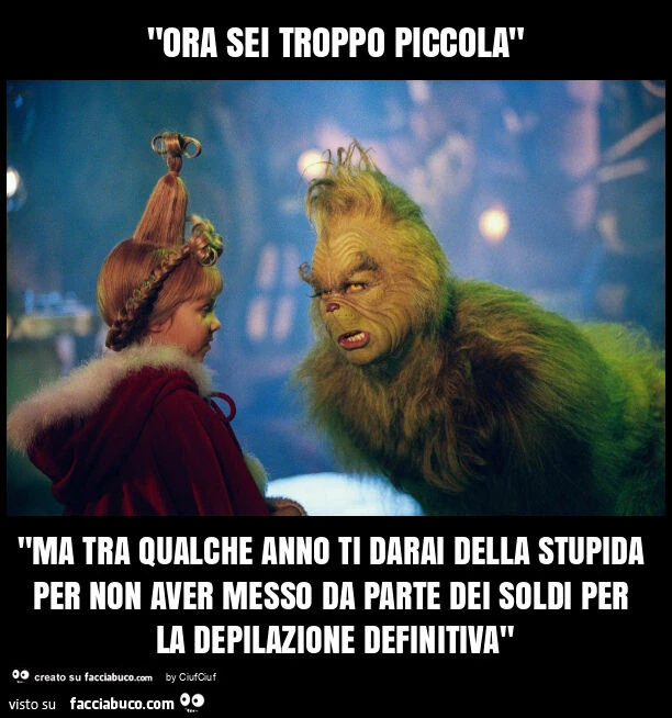 "ora sei troppo piccola" "ma tra qualche anno ti darai della stupida per non aver messo da parte dei soldi per la depilazione definitiva"