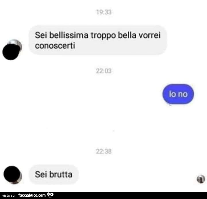 Sei bellissima troppo bella vorrei conoscerti. Io no. Sei brutta