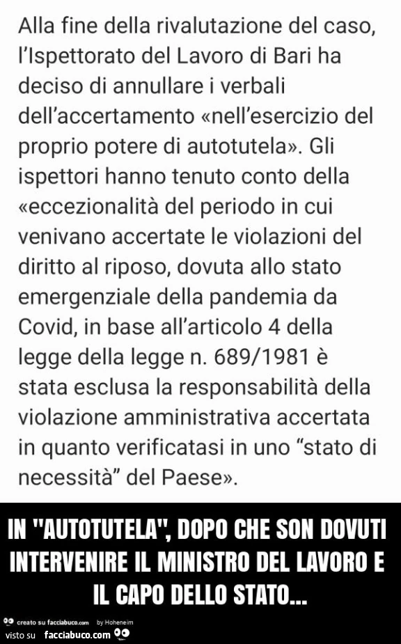 In "autotutela", dopo che son dovuti intervenire il ministro del lavoro e il capo dello stato