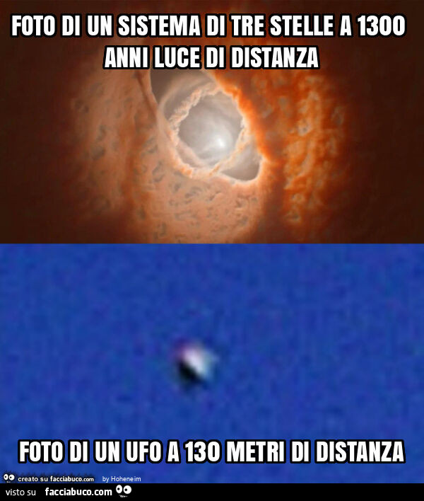 Foto di un sistema di tre stelle a 1300 anni luce di distanza foto di un ufo a 130 metri di distanza
