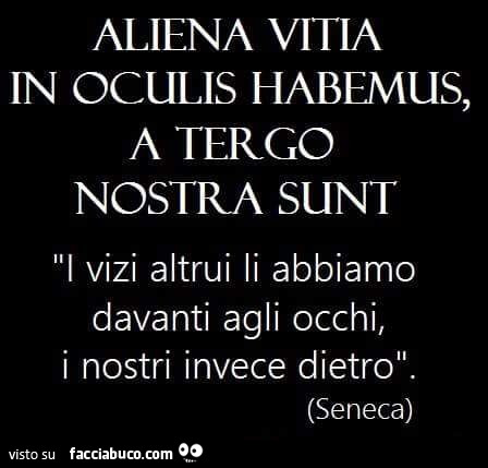 Aliena vitia in oculis habemus, a tergo nostra sunt iii vizi altrui li abbiamo davanti agli occhi, i nostri invece dietro. Seneca