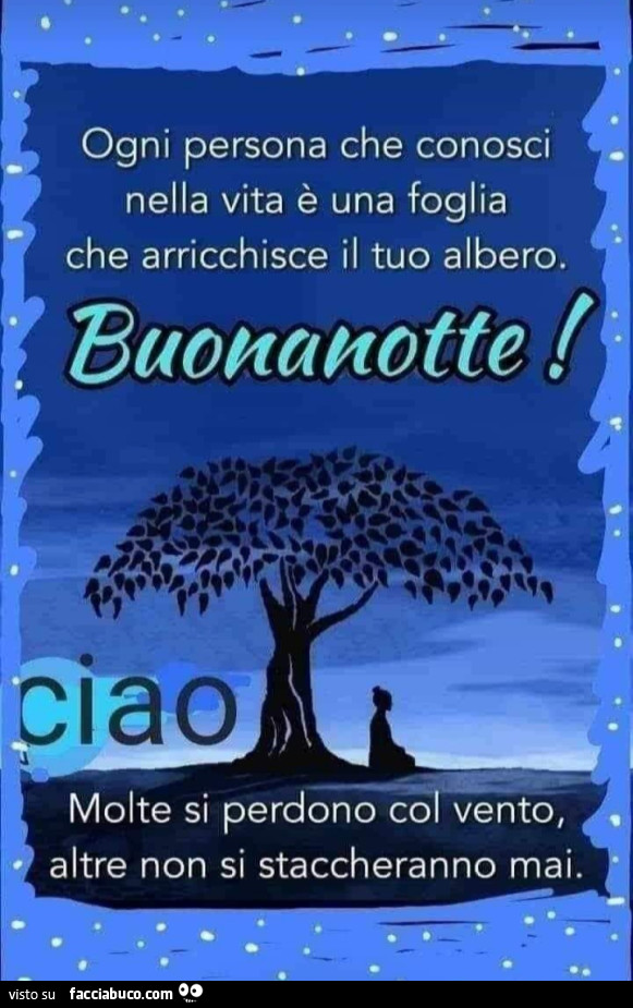 Ogni persona che conosci nella vita è una foglia che arricchisce il tuo albero. Buonanotte