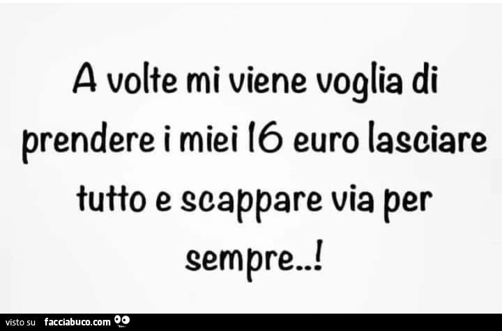 A volte mi viene voglia di prendere i miei 16 euro lasciare tutto e scappare via per sempre