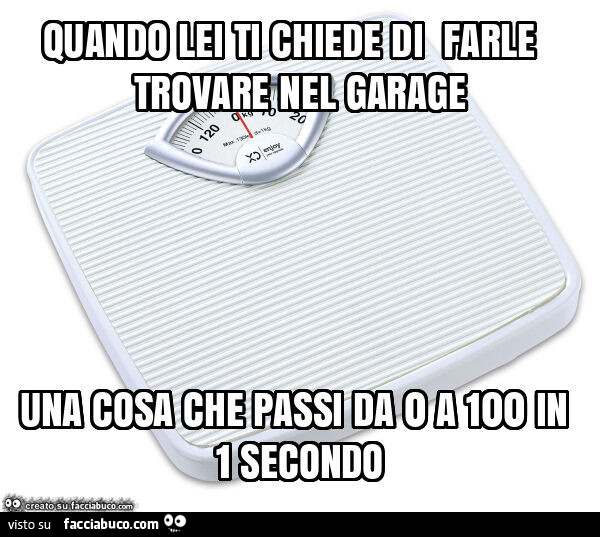 Quando lei ti chiede di farle trovare nel garage una cosa che passi da 0 a 100 in 1 secondo
