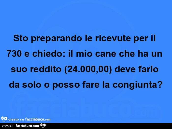 Sto preparando le ricevute per il 730 e chiedo: il mio cane che ha un suo reddito 24.000,00 deve farlo da solo o posso fare la congiunta?