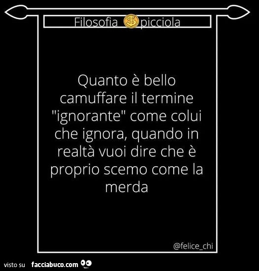 Quanto è bello camuffare il termine ignorante come colui che ignora, quando in realtà vuoi dire che è proprio scemo come la merda