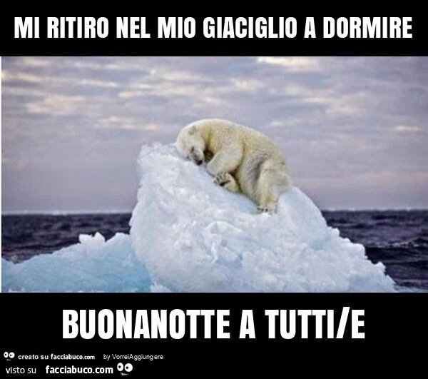 Mi ritiro nel mio giaciglio a dormire buonanotte a tutti/e