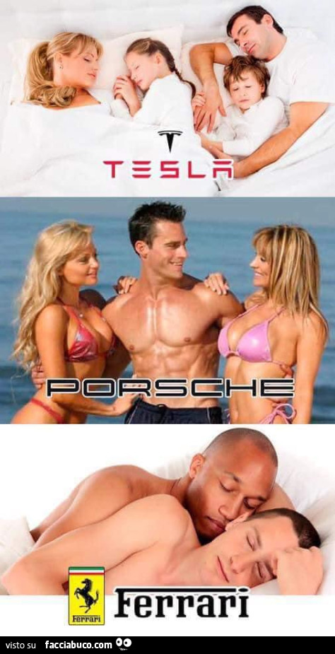 Meme Tesla, Porsche, Ferrari