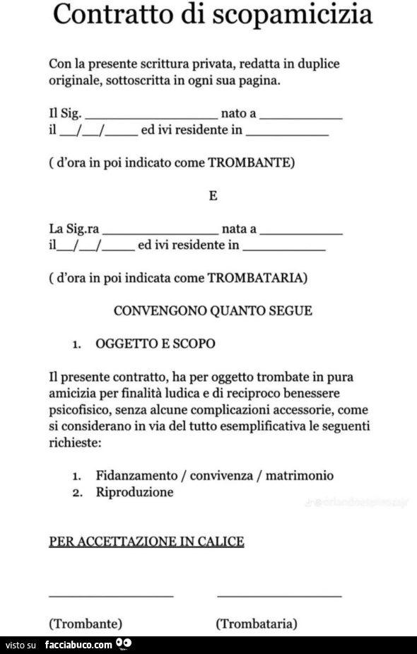 Contratto di scopamicizia con la presente scrittura privata