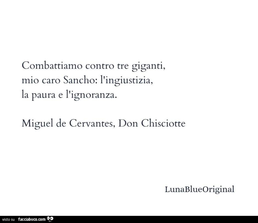 Combattiamo contro tre giganti, mio caro sancho: l'ingiustizia, la paura e l'ignoranza. Miguel de Cervantes, Don Chisciotte