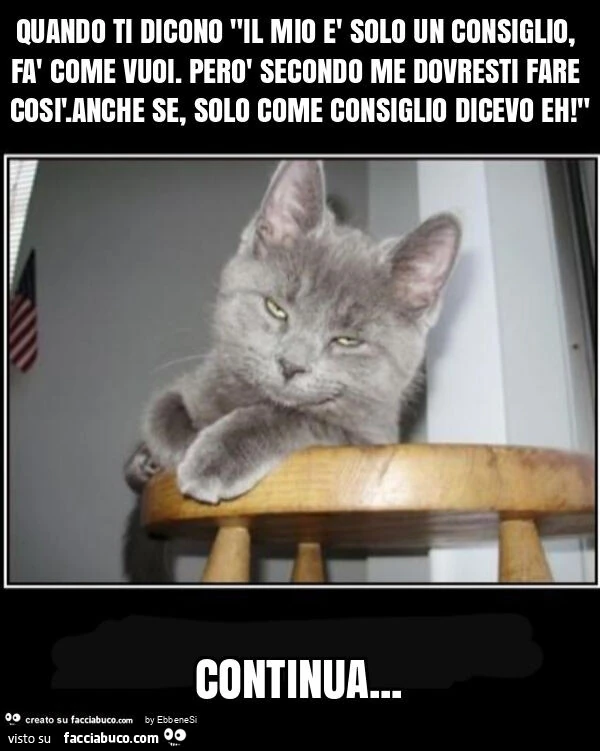 Quando ti dicono "il mio è solo un consiglio, fà come vuoi. Però secondo me dovresti fare così. Anche se, solo come consiglio dicevo eh! " Continua