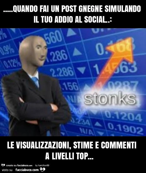 Quando fai un post gnegne simulando il tuo addio al social. : Le visualizzazioni, stime e commenti a livelli top