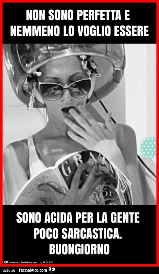 Non sono perfetta e nemmeno lo voglio essere sono acida per la gente poco sarcastica. Buongiorno