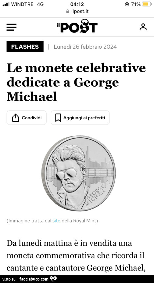 Le monete celebrative dedicate a George Michael