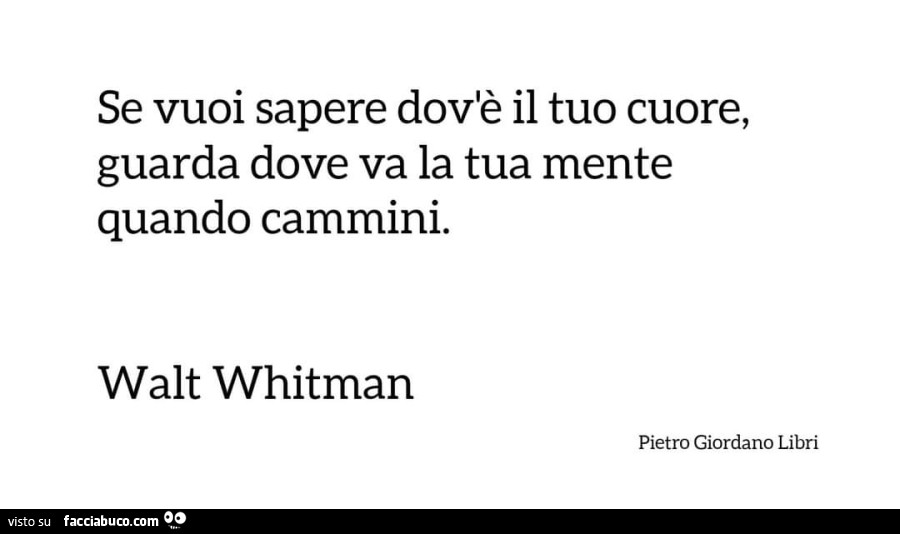 Se vuoi sapere dov'è il tuo cuore, guarda dove va la tua mente quando cammini. Walt Whitman