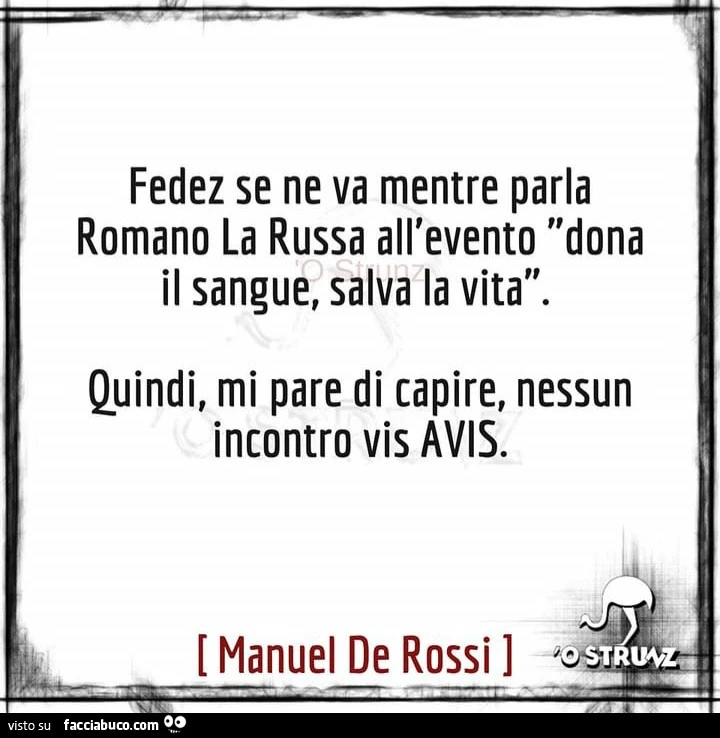 Fedez se ne va mentre parla romano la russa all'evento dona il sangue, salva la vita. Quindi, mi pare di capire, nessun incontro vis avis