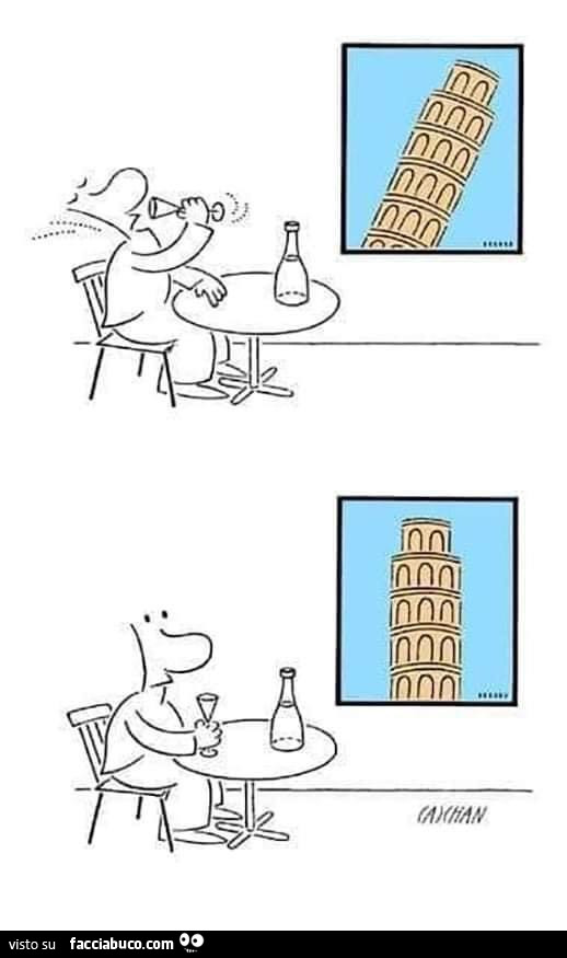 Da ubriaco vede la torre di Pisa dritta
