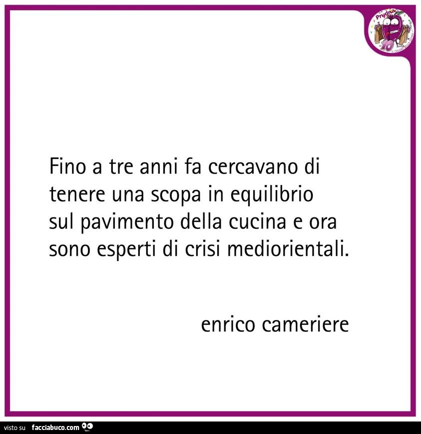 Fino a tre anni fa cercavano di tenere una scopa in equilibrio sul pavimento della cucina e ora sono esperti di crisi mediorientali